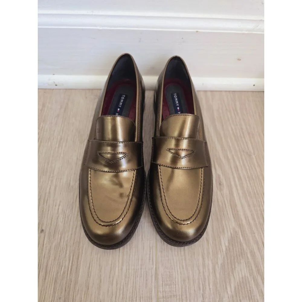 Tommy Hilfiger Penny Loafer 9 Metallic Bronze Slip On Preppy Academia Shoes